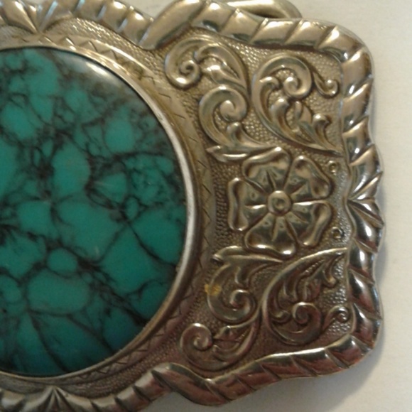 Bell Trading Belt Buckle Cabochon Stone Turquoise Floral Rope Nickel Silver - Picture 4 of 5